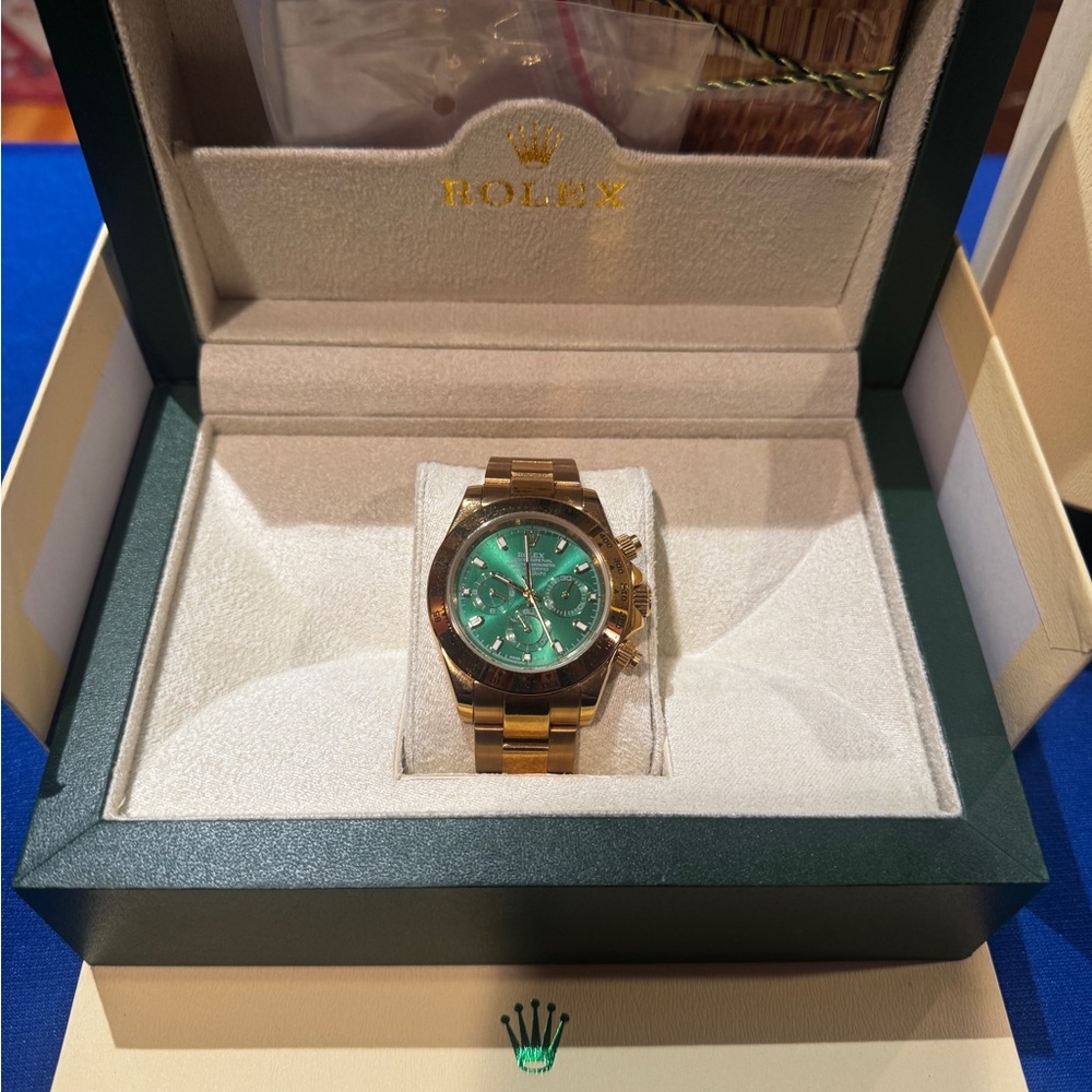 Gold Designer Watch with Green Dial